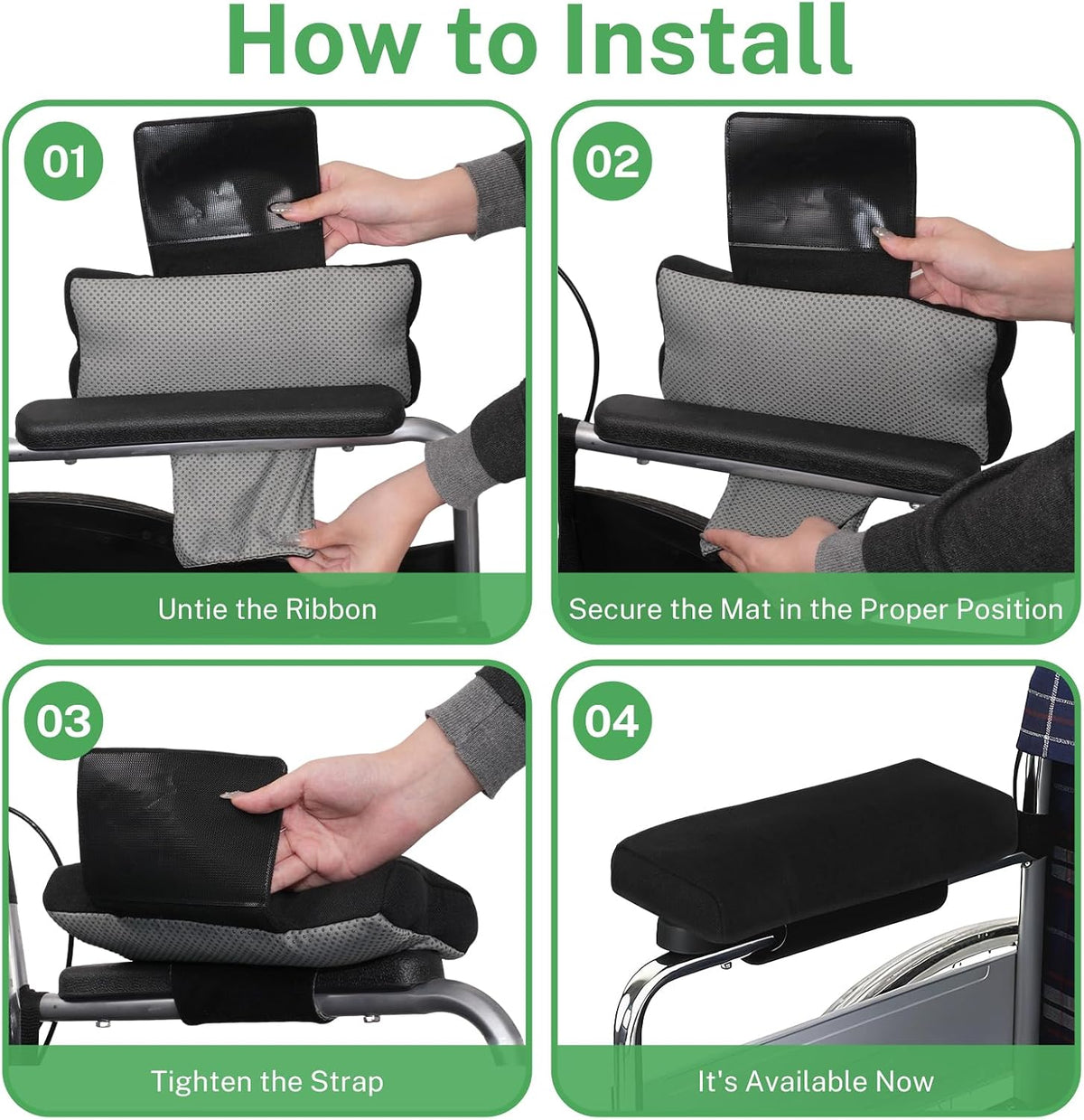 Wheelchair Armrest Pad, Mobility Scooter Elbow Pillow Tray Soft Cushion, Ergonomic Forearm Support Pillow, Arm Rest Covers for Office Chairs, Wheelchair, Comfy Gaming Chair, Grey