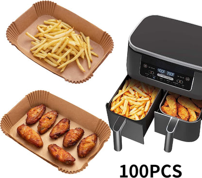 Ecfvtp Air Fryer Disposable Paper Liner, 100PCS Food Grade Parchment Liners for Ninja DZ201, Air Fryer Accessories Baking Paper (9 * 6,Thicken Natural)