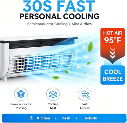 Portable Wireless Wall Air Conditioner Fan, Table & Wall Mounted Cooling Mist Fan with 3 Modes, Semiconductor Rechargeable AC Fan with Remote for Kitchen Office Indoor