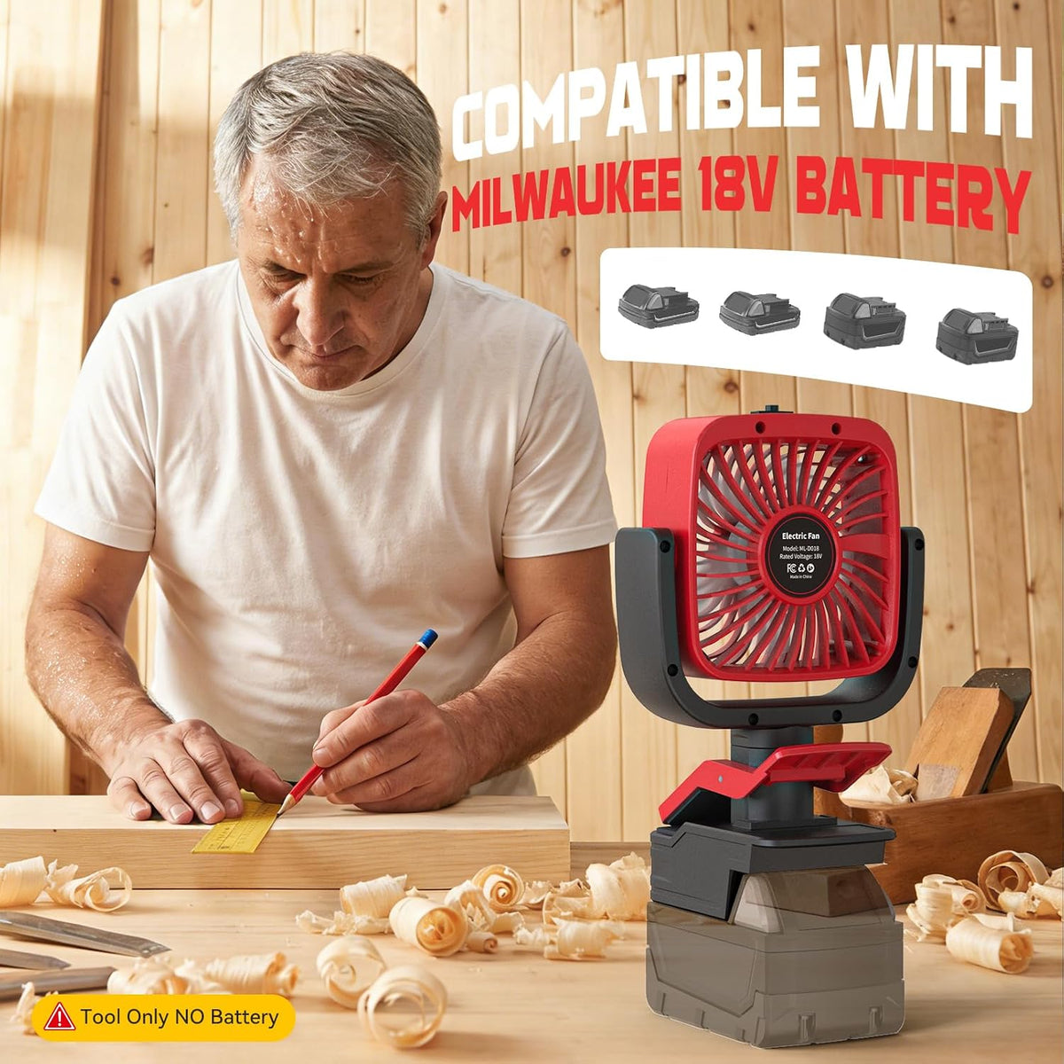 Ecarke 4" Clip Fan Compatible with Milwaukee 18V Battery (Tool Only) 3-Speed Cordless Clip-On Fan with 360° Rotation Low Noise Portable Desk Fan for Camping Jobsite Tent Fishing Outdoor