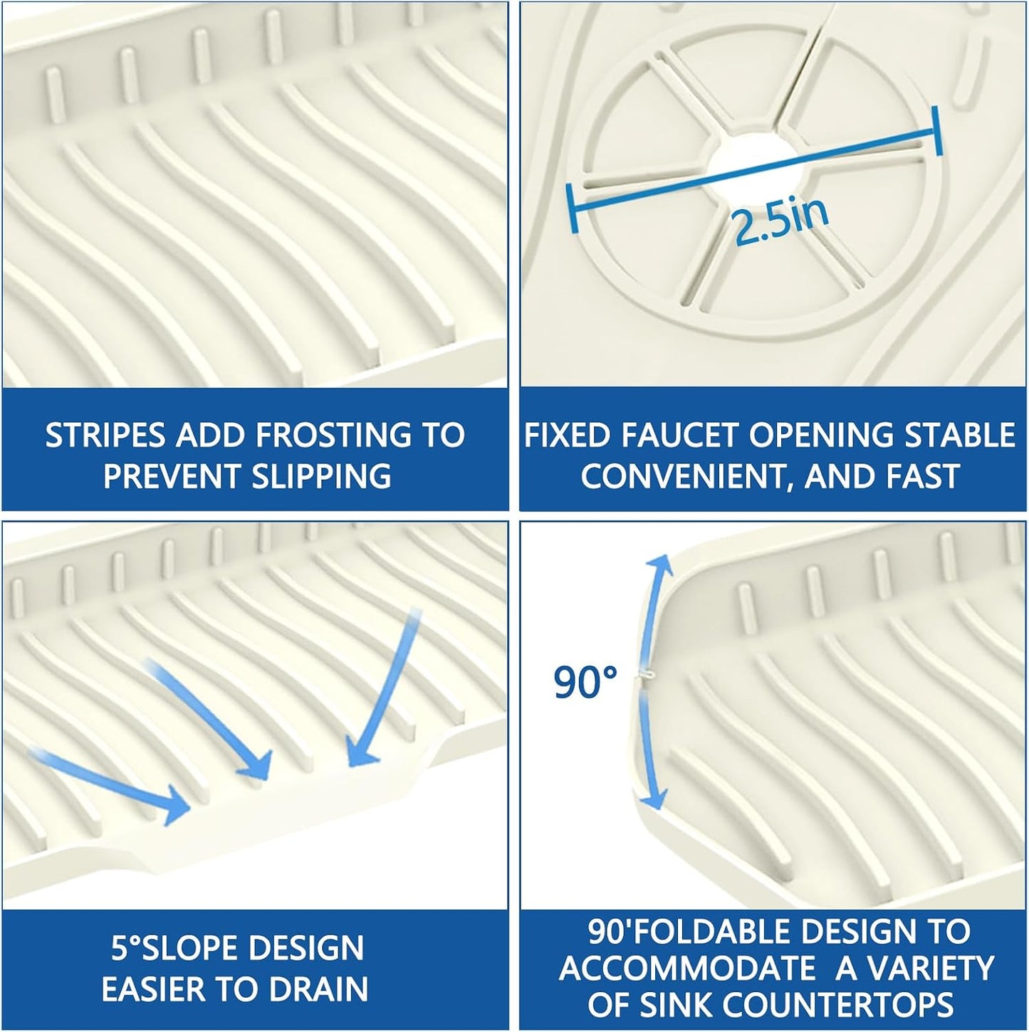 Kitchen Sink Splash Guard Gen2-30" x 6'' Silicone Sink Mat Splash Guard fit for Countertop, Bathroom,Farmhouse,RV by EBIGIC (Grey)