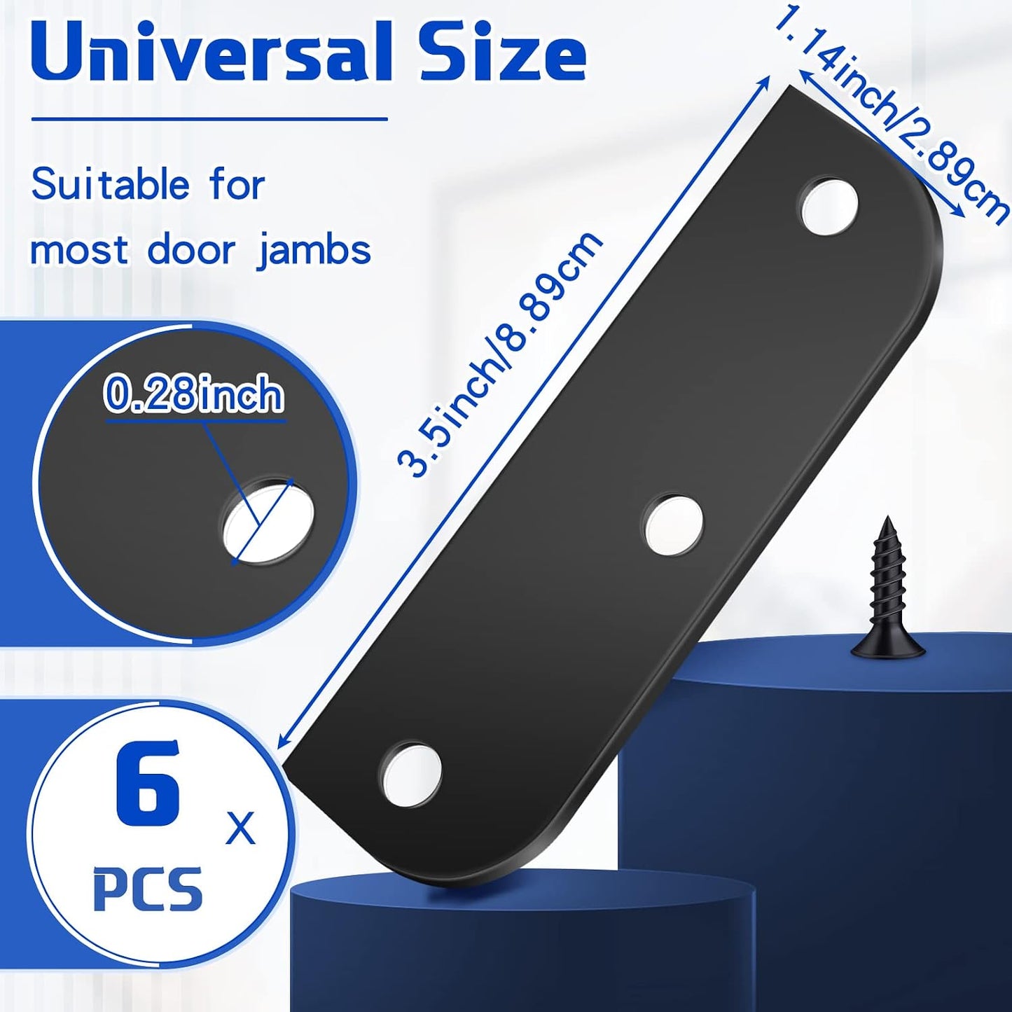 6 Set Door Hinge Filler Plates Kit, 3.5 Inch with 5/8 Inch Stainless Steel Hinge with Matching Screws, Blanks Metal Door Edge Filler Cover Plate Shims Spacer