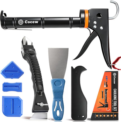 Caulk Gun Kit, Smooth Silicone Caulking Gun and Caulk Remover Tool, Sealant Finishing Tool Grout Scraper for Kitchen Bathroom Window Sink Joint, All in One with Gift Box