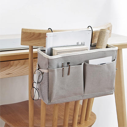 Bedside Caddy Hanging Bed Organizer Storage Bag Pocket for Dorm Rooms Bed Rails Nightstand Hanging Bag Cotton Linen Bedside Storage Pocket Organizer Basket for Bunk Bed Dorm Rooms(Grey)