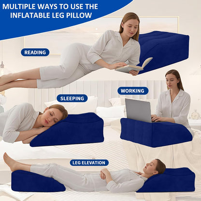 Portable Inflatable Wedge Leg Elevation Pillow - Foldable 45 Degree Wedge Leg Bolster Pillow Use in Bed, Adjustable Incline for Sleeping,Travel,Back Support,Reduce Swelling, Improve Circulation (Grey)