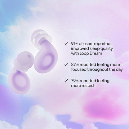 Loop Dream Ear Plugs - Soft Silicone Hearing Protection for Sleep & Snoring | Silicone & memory foam. 27dB SNR noise reduction. Customized fit. Muffles snoring for deeper, uninterrupted sleep
