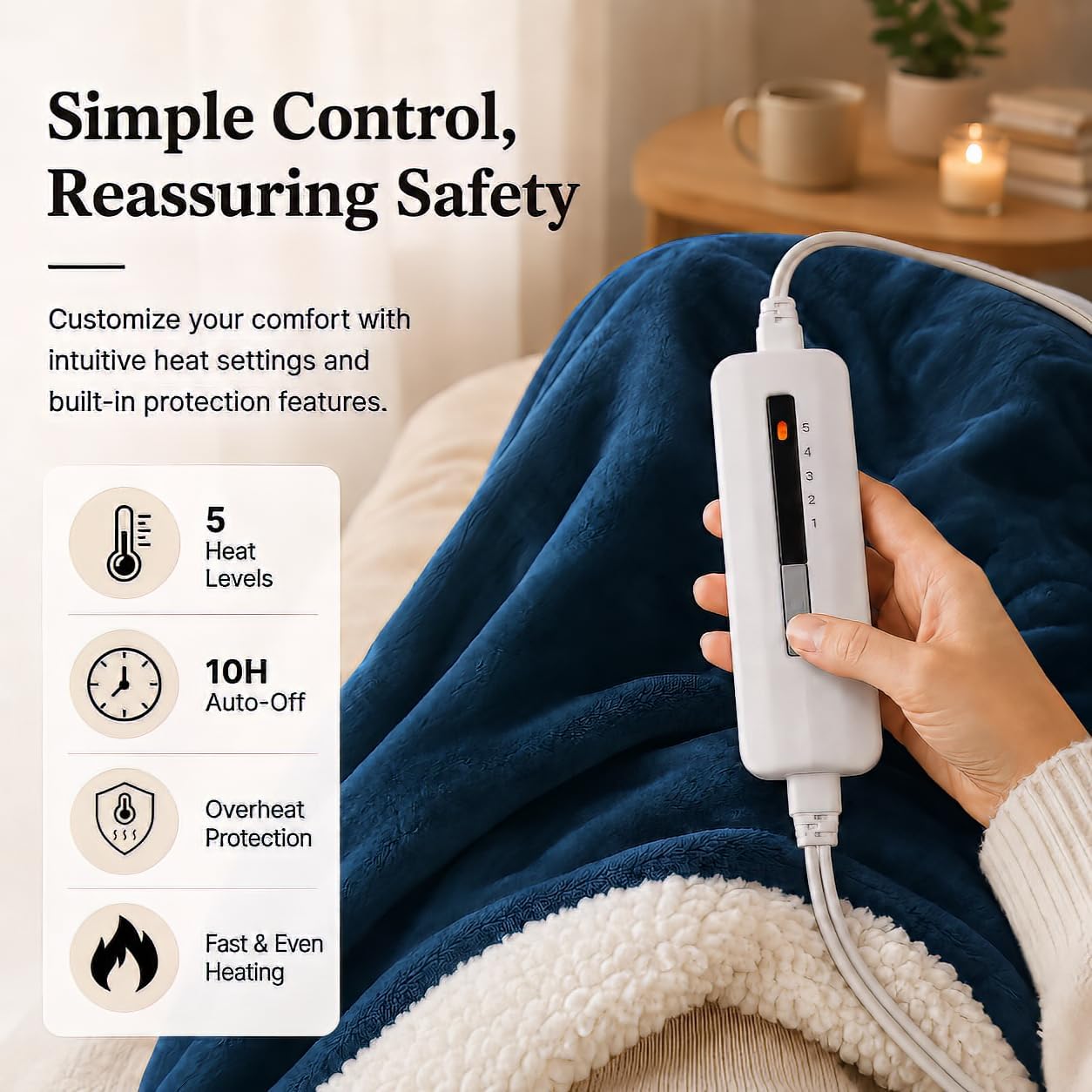 Electric Heated Blanket Full Size 72"x84" – Light Gray | ETL for Safe Overnight, 4 Heat Settings & 10H Auto Off, Dual-Sided Microplush Sherpa for Home Night, Machine washable
