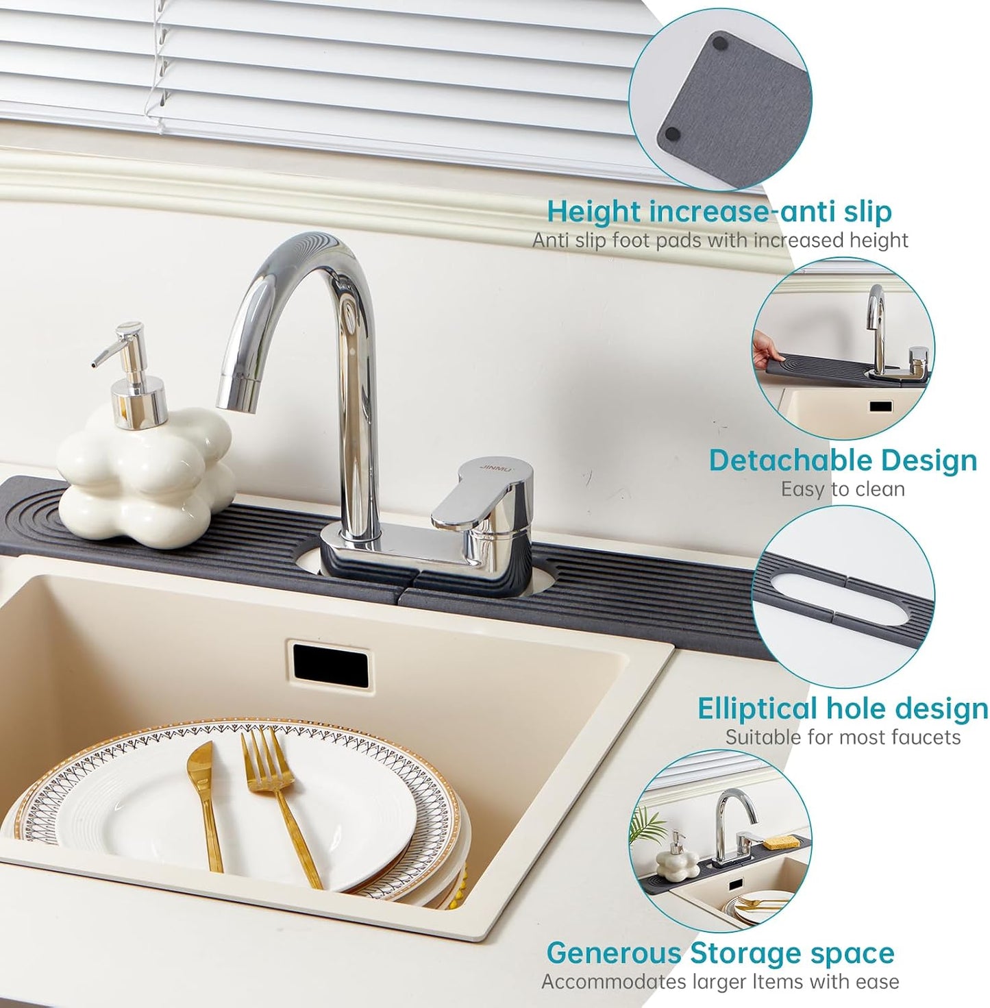 Stone Faucet Mat for Kitchen Sink Oval Hole Bathroom sink splash guard | Water-Absorbing Diatomite Stone Drying Mat & Sink Protectors Absorbent Stone Tray for Bathroom Counter, Oval Hole 6.5" x 2.5"