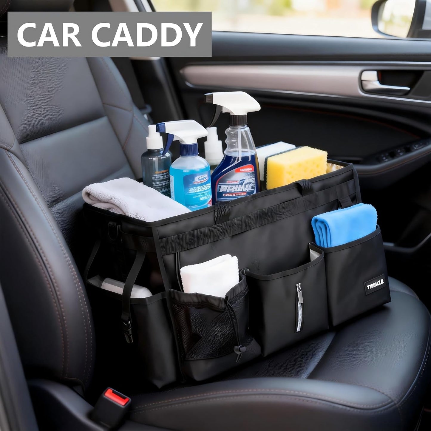 Extra Large Cleaning Caddy Bag with Built-In Support Board, Cleaning Tote Organizer with Removable Divider, Supply Carryall with Adjustable Shoulder Strap and Waist Belt for Cleaners & Housekeeper