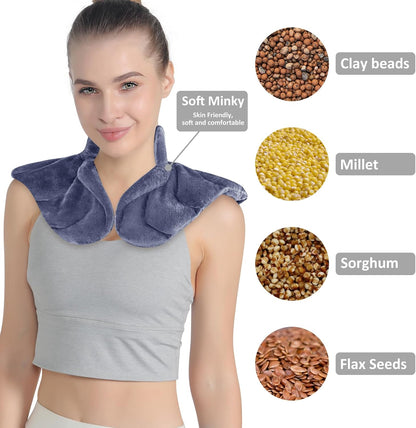 Relief Expert Microwavable Neck & Shoulder Heating Pad - Moist Heat Therapy Wrap with Flaxseeds Fillings for Muscle Relaxation, Ideal Christmas Gift (Grey)