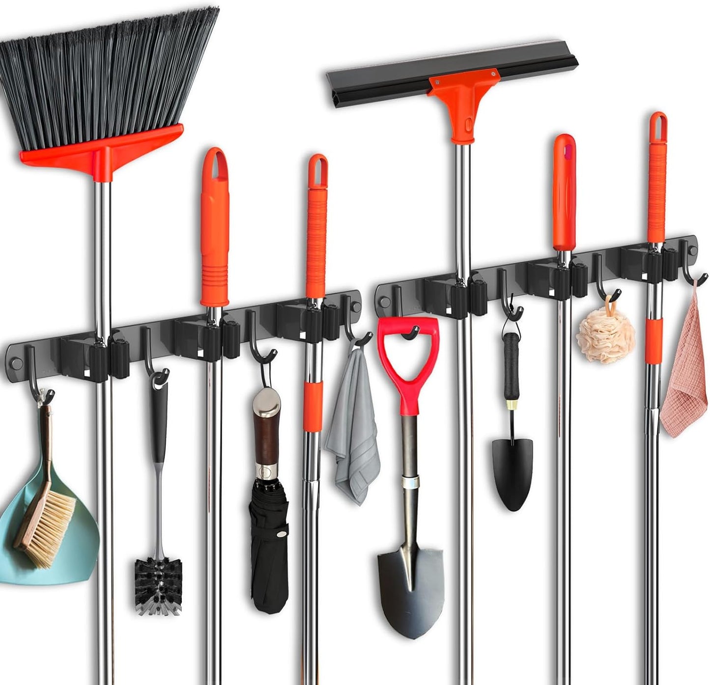 Mop and Broom Holder Wall Mount, Upgraded Broom Hanger Wall Mount, Stainless Steel Broom Organizer for Closet Garage Laundry Room Kitchen Wall Decor(3Racks 4Hooks Black)