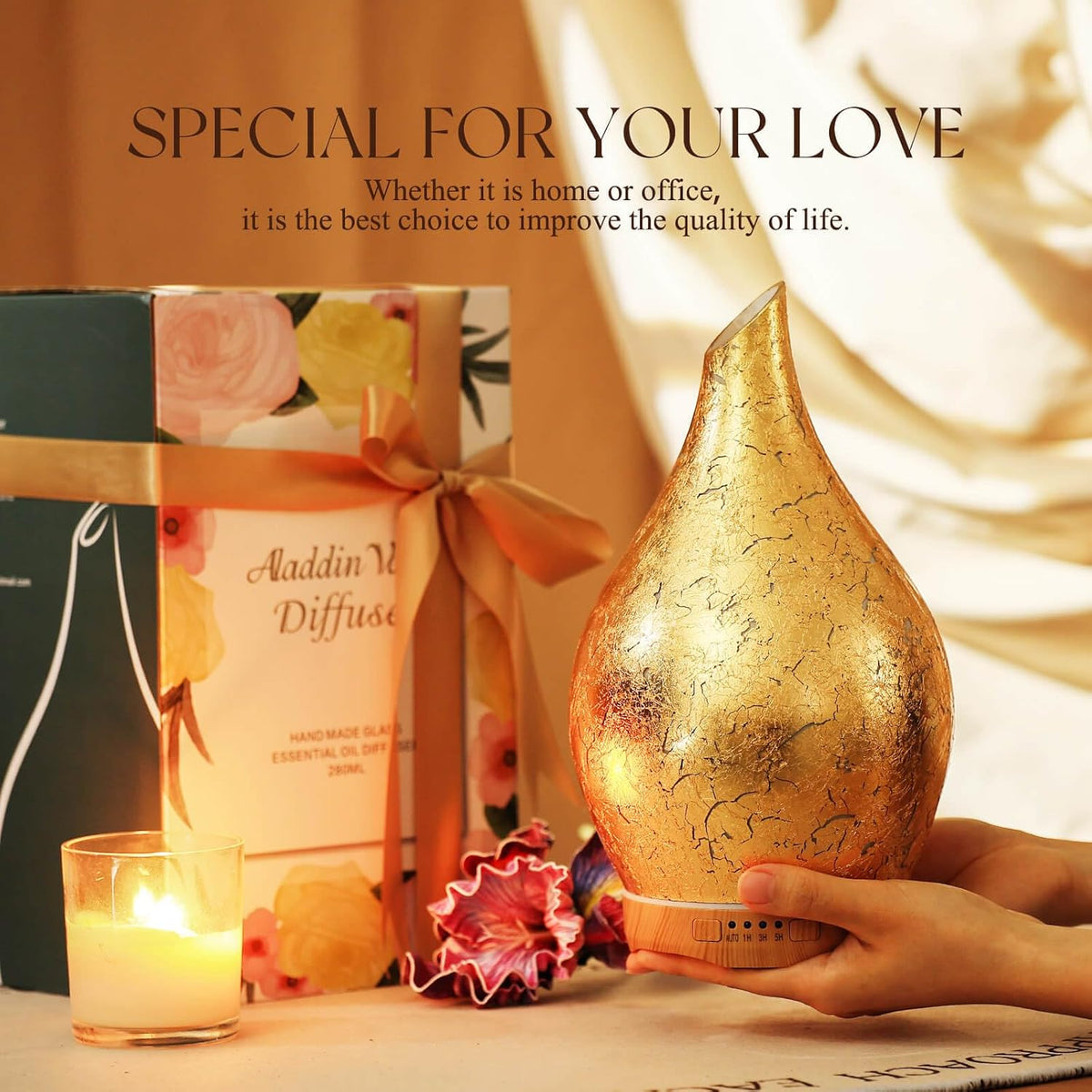 Porseme Essential Oil Diffuser 280ml Handmade Glass Diffuser 7H Runtime | Elegant Handmade Glass Aroma Diffuser with 7-color LEDs, Quiet Aromatherapy and Safe Auto Shut-off, Perfect for Gifts