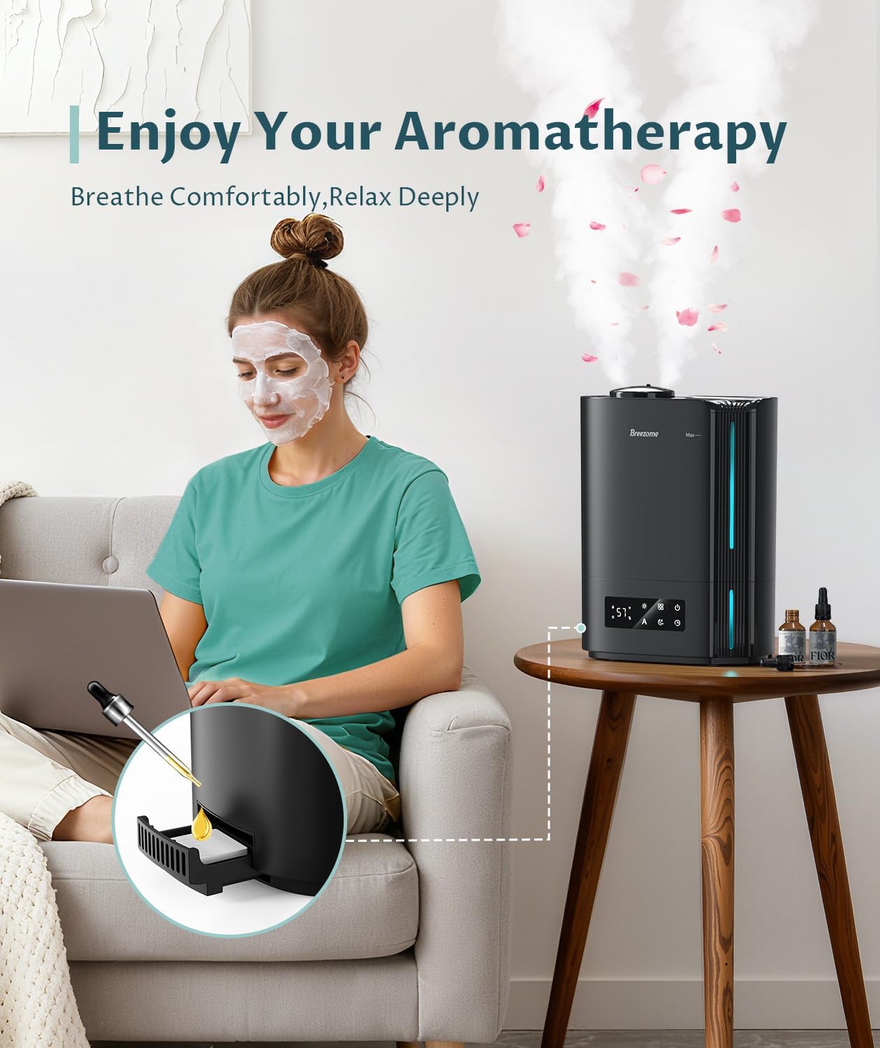 BREEZOME 6L Humidifier for Bedroom Large Room Smart Humidistat Control | 60H Runtime, 25dB Quiet, Essential Oil Diffuser, Top Fill Ultrasonic Cool Mist Humidifiers for Baby, Plants, Nursery