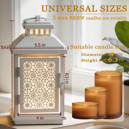 White Candle Warmer Lamp with Timer, Dimmable Farmhouse Lantern