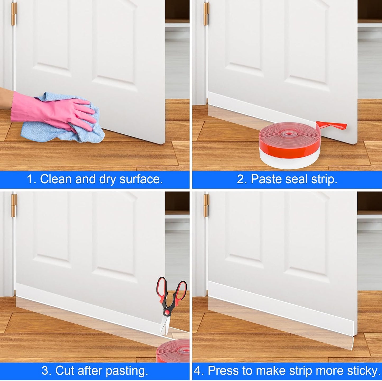ToLanbbt Weather Stripping Silicone Door Seal Strip 2 in x 10 ft Door Draft Stopper Self Adhesive Tape, Side & Bottom Gaps Insulation Seal for Glass Shower Sliding Window, Black