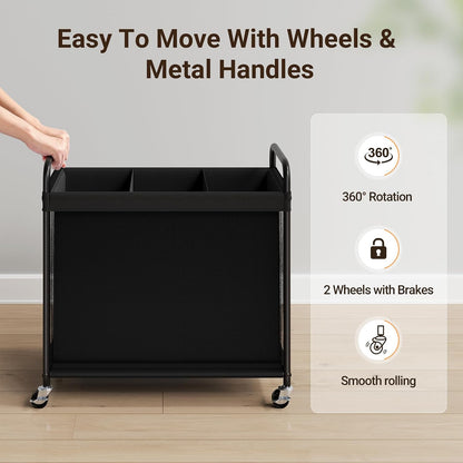 ELYKEN Laundry Hamper 2 Section, 100L Rolling Laundry Sorter with Wheels | Removable Washable Liner Bags, Sturdy Steel Frame and Metal Handle, Double Compartment Clothes Organizer for Laundry Sorting