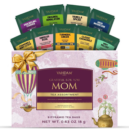 VAHDAM, Assorted Herbal Tea Sampler (18 Tea Bags, 9 Flavors) Caffeine-Free, Non-GMO | Double Infusion, Individually Enveloped Tea Bags | Herbal Tea Assortmen