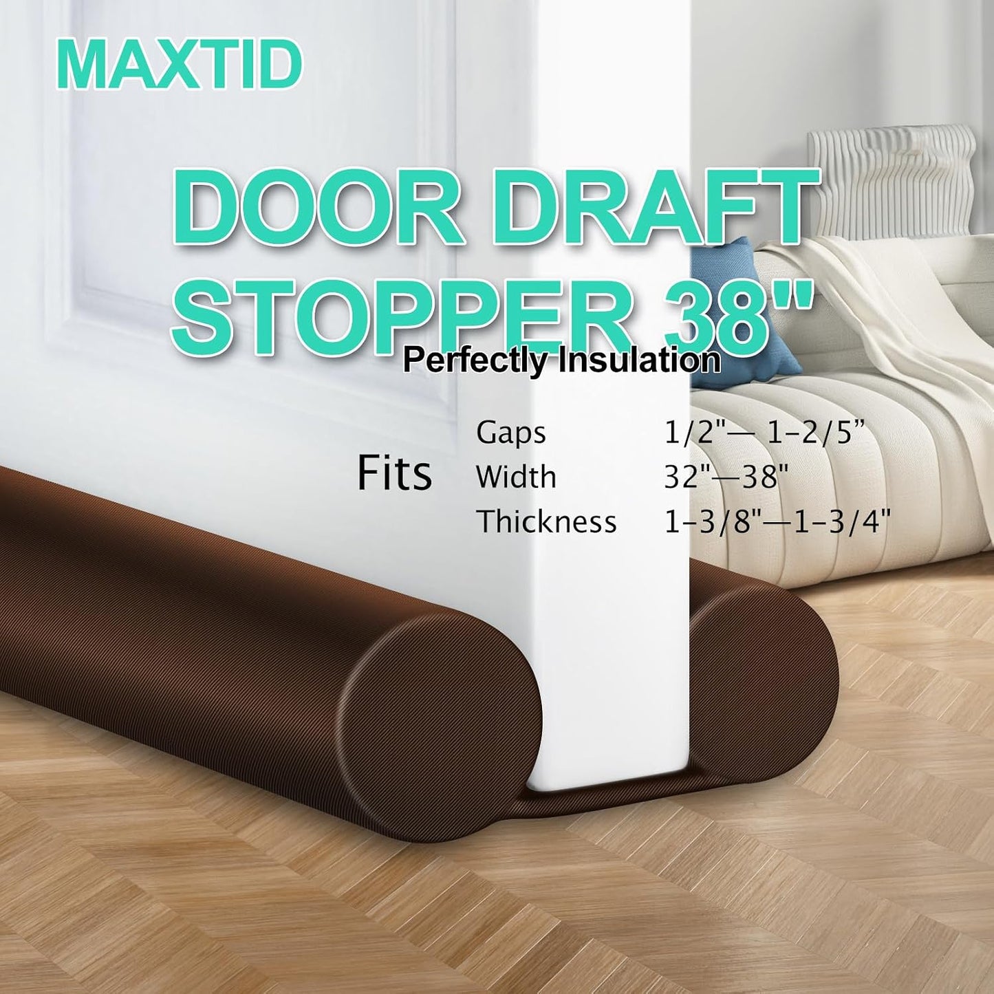MAXTID Under Door Draft Stopper for Bottom of Doors 38" Black | Door Blocker Noise Reduce Light Cold Air Guard Breeze Sound Proof Door Sweep Door Seal Insulation Strip Gap Filler