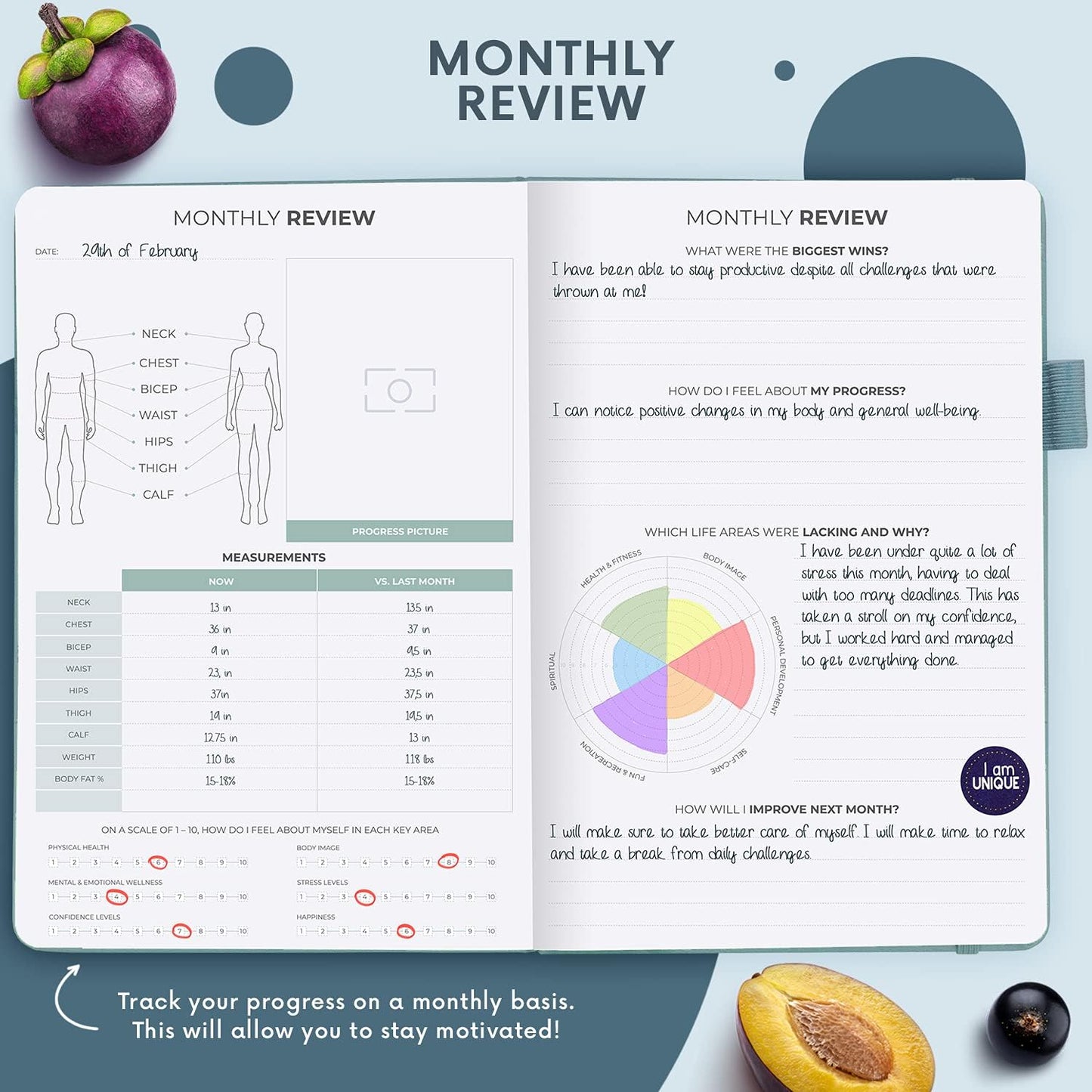 Clever Fox Wellness Planner & Food Journal for Weight Loss, A5 Orange | 5.8"x8.3" nutrition & exercise tracker for women tracking meals, diet & symptom diary, calorie counter notebook, stickers
