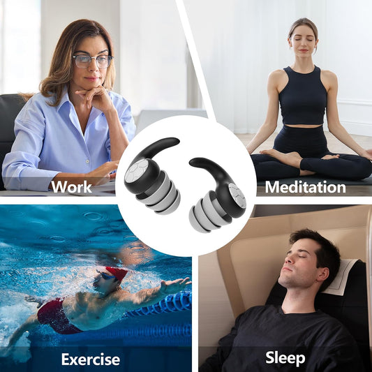 Noise Cancelling Ear plugs for Sleeping - Black Comfortable Reusable Silicone Earplugs for Sleep 24dB Noise Reduction Snoring and Studying Travel Concerts Hearing Protection with 3Tips and Storage Box