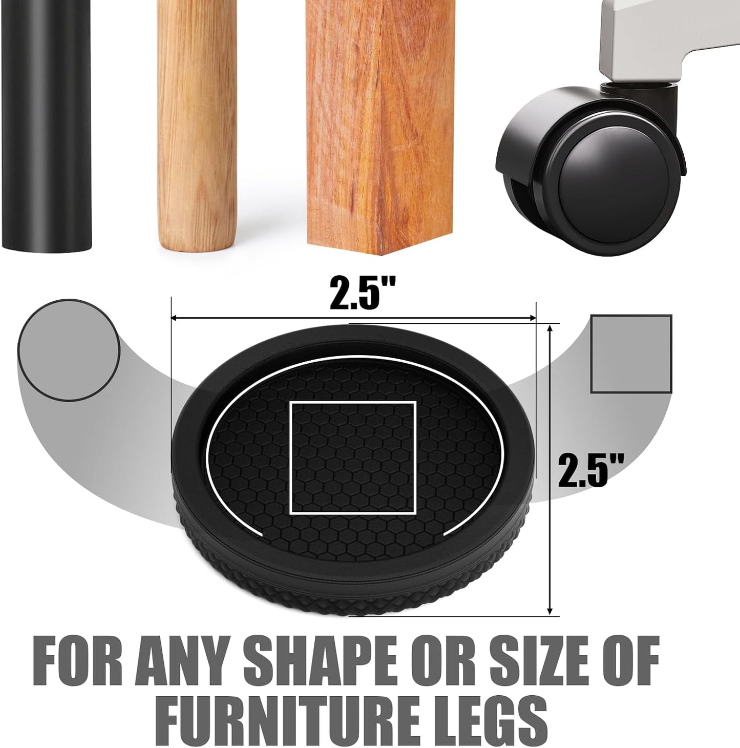 Ezprotekt Non Slip Furniture Pads, 12 Pcs 2" Anti Slip Rubber Caster Cups, No Slide Furniture Gripper, Anti Skid Furniture Coasters for Hardwood Floors, Furniture Stoppers to Prevent Sliding (Black)