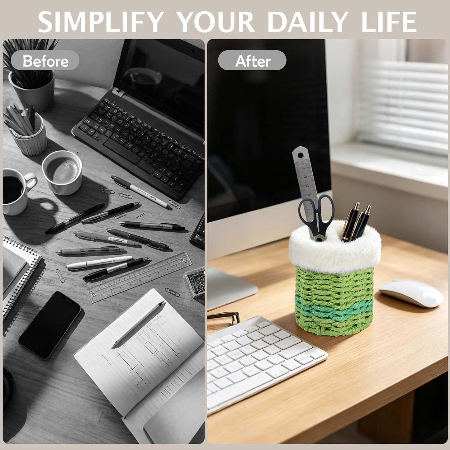 Paper Rope Plush Lined Eyelasses Holder Stand for Nightstand Desk