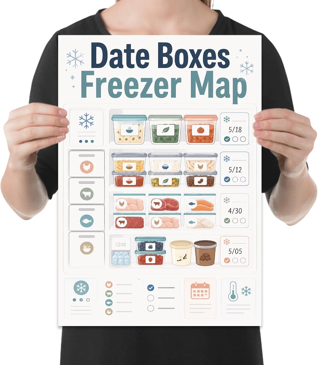 Freezer Meal Labels Poster - Modern Kitchen Wall Art - 13x19 | Unframed 13x19 poster print for meal prep organization, kitchen decor, and freezer management.