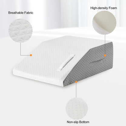 Ruqmuis Leg Elevation Pillow for After Surgery, 10inch Foam Leg Elevating Pillow for Swelling and Blood Circulation, Leg Wedge Pillow for Sleeping, Knee Pillow for Knee Hip Ankle Pain Relief, Velvet