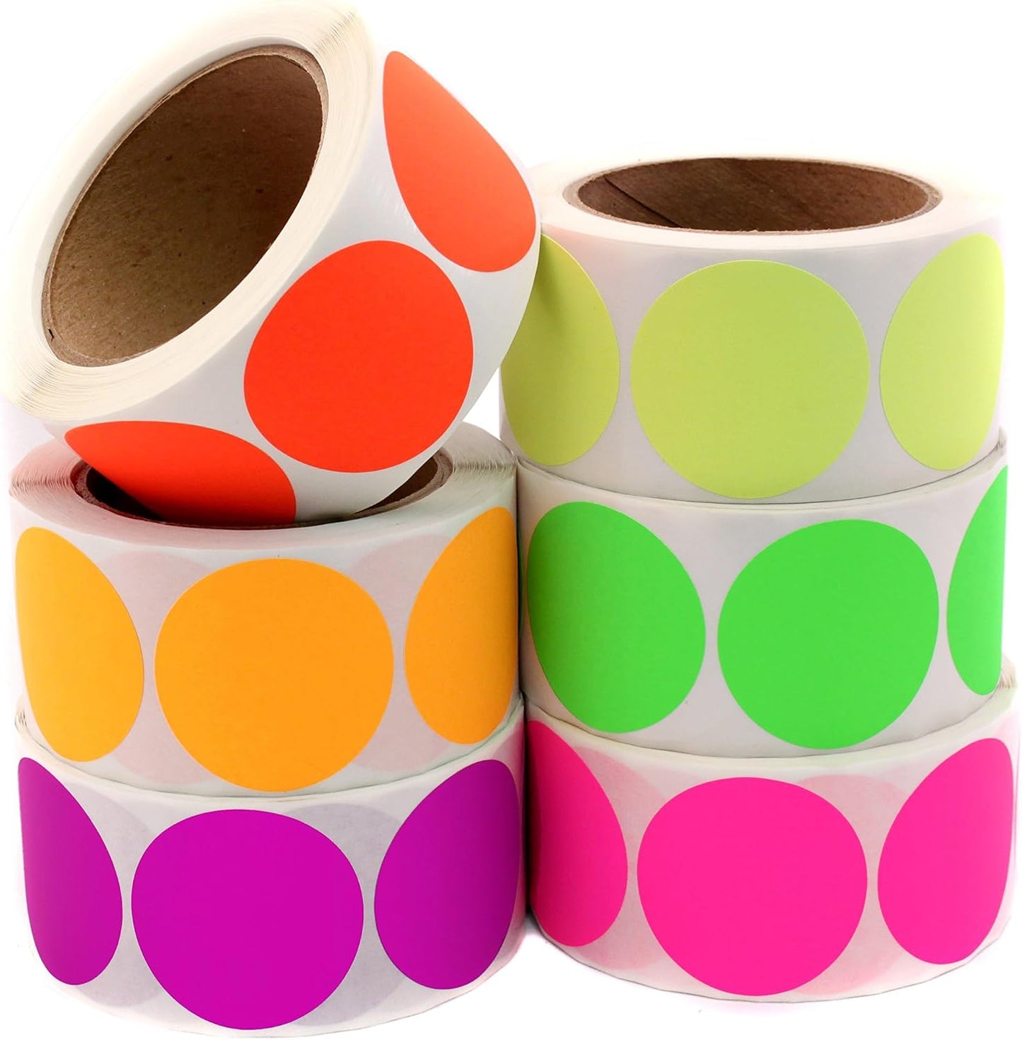 Fluorescent Green Dot Stickers, 2 Inch, 500/Roll | Writable Matte Paper Circle Stickers for Inventory, Classrooms, Offices, Retail, and Color Coding. Made in USA