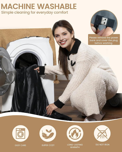 Cordless Heated Blanket with Hood, Rechargeable Wearable Heated Blanket Battery Powered with lasting Battery, Portable Heated Throw Blanket with 9 Heating Zones & 3 Levels, Camping，Warm Shadow Gray