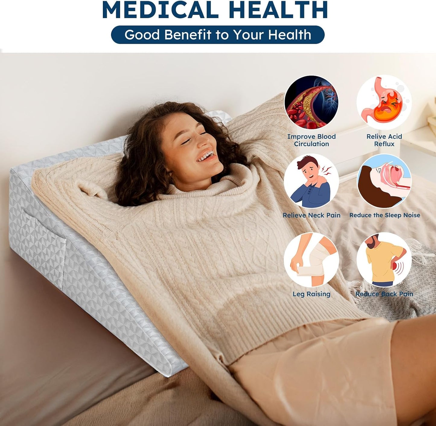 8" Leg Elevation Pillow, Memory Foam Wedge Pillow for Leg & Knee Support | Knee, Hip & Ankle Support. Elevates Legs For Comfortable Sleeping, Resting, And Recovery With A Supportive Wedge Shape.