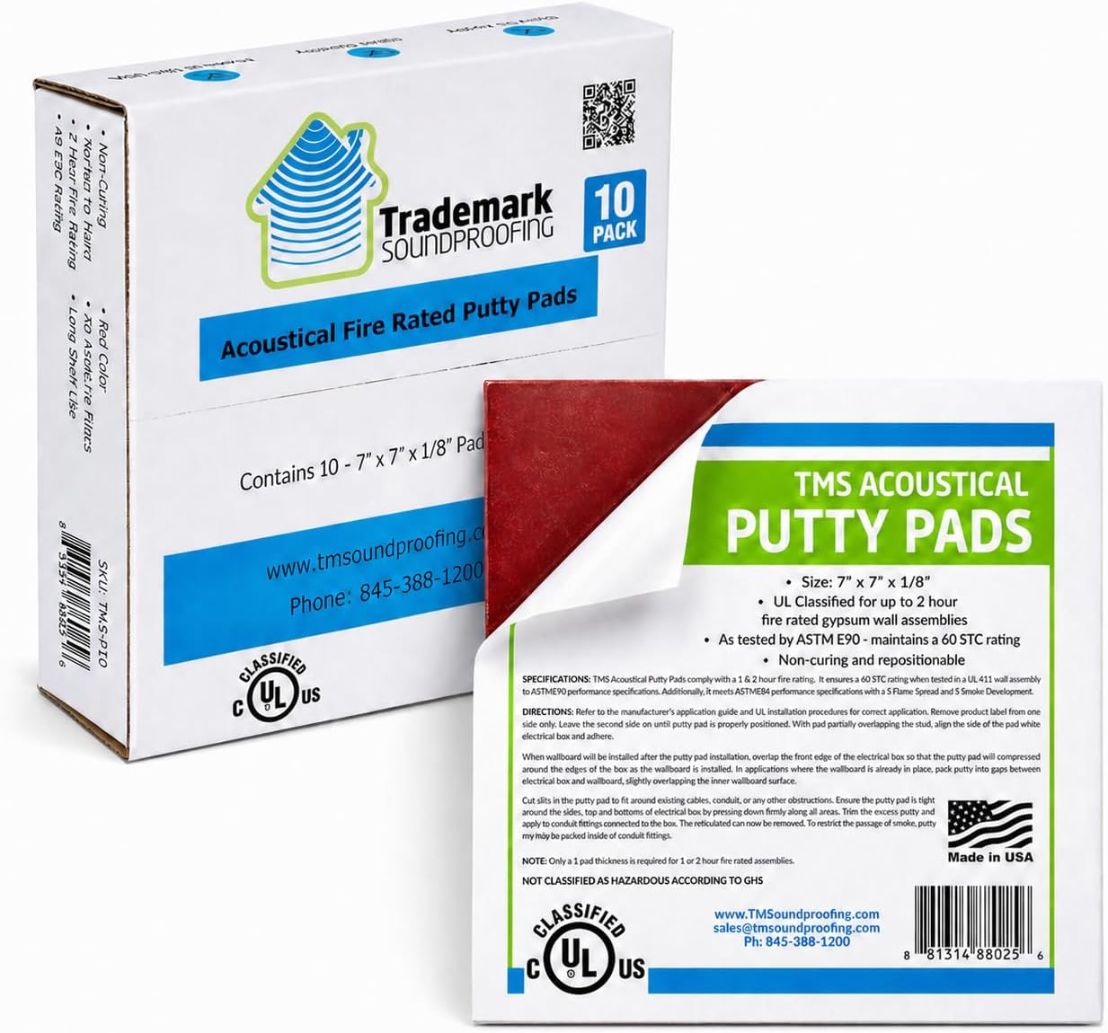 Acoustical Putty Pads - Moldable Soundproofing Pad - Fire Stop for Electrical Boxes Outlet Putty Pad, Highest UL and STC Rating - Size 7 x 7 - Pack of 3 Putty Pads - Made in USA