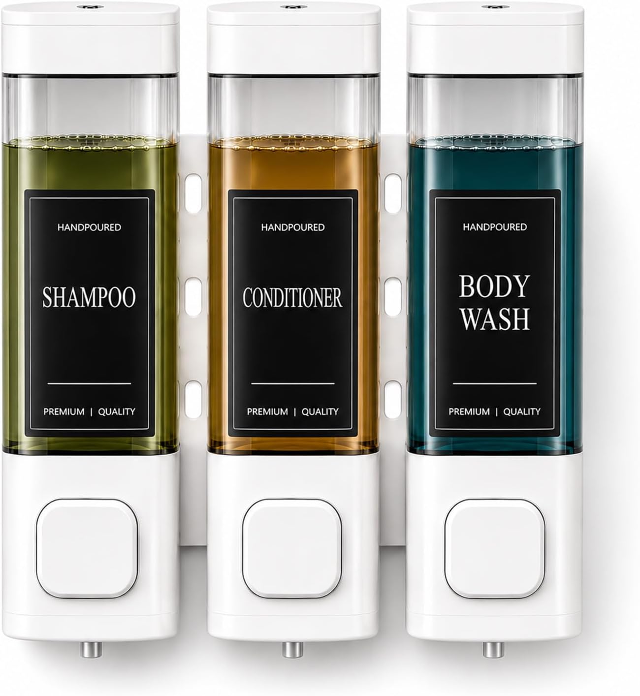 Shampoo and Conditioner Dispenser, Shower Soap Dispenser Wall Mounted, Shower Dispenser 3 Chamber No Drill for Bathroom Large Capacity (Silver)