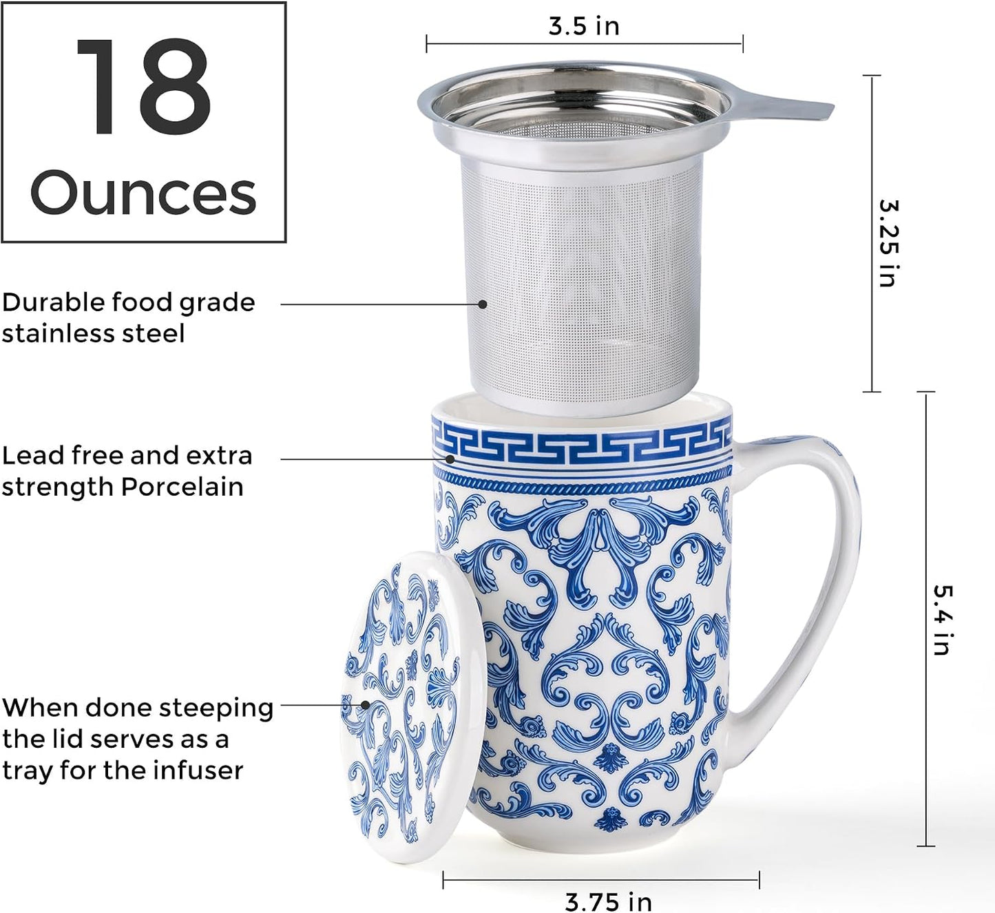 AmorArc Tea Cup With Infuser and Lid, 18oz Loose Leaf Tea Mug With Steeper | Porcelain Tea Mug With Infuser and Lid, Large Strainer Tea Cup with Lid for Tea, Coffee Mug for House-warming Birthday Gift
