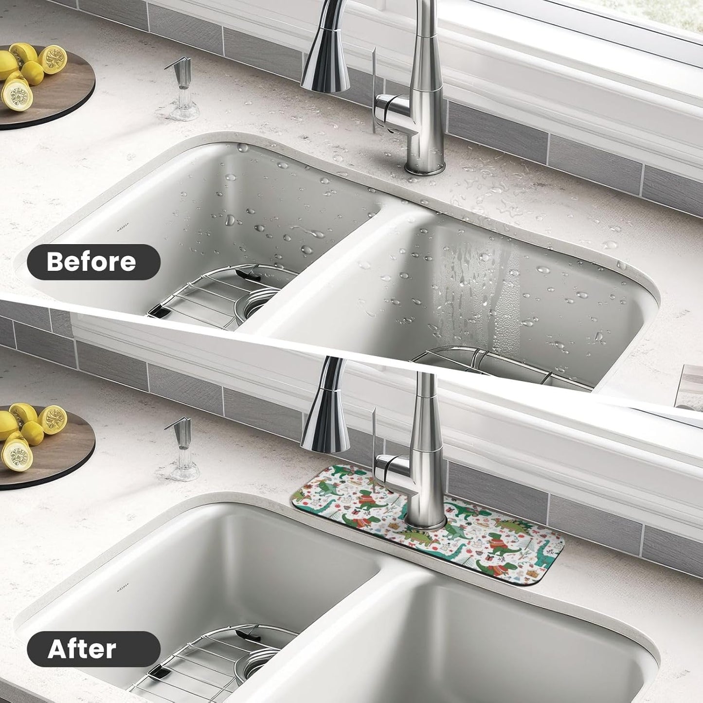 Wildflowers Floral Flower Kitchen Sink Splash Guard Faucet Mat Super Absorbent Fast Drying Mat Sink Gadgets-Fast Drying Pad Sink Mat For Kitchen Bathroom (15" X 5.5" )