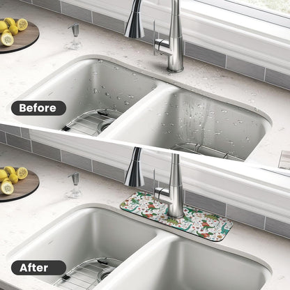 Wildflowers Floral Flower Kitchen Sink Splash Guard Faucet Mat Super Absorbent Fast Drying Mat Sink Gadgets-Fast Drying Pad Sink Mat For Kitchen Bathroom (15" X 5.5" )