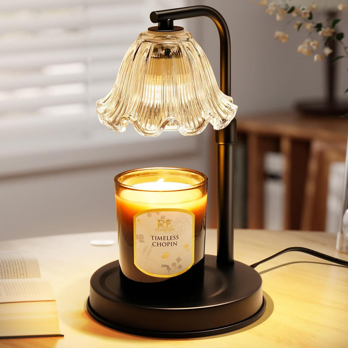 Flower Candle Warmer Lamp with Timer - Adjustable Height for Jar Candles