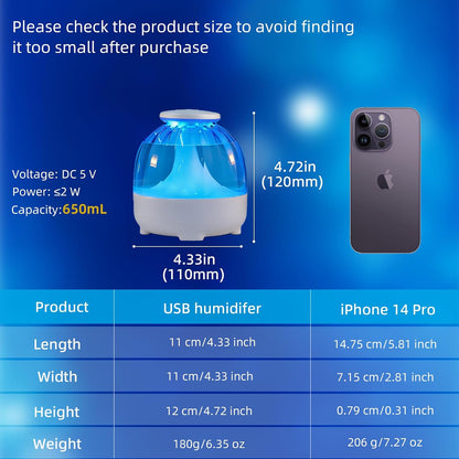 650ml USB Humidifiers for Bedroom Cool Mist Humidifier Quiet Air Humidifiers USB humidifiers for Living Room Home Office,2 Mist Modes,Night Light White