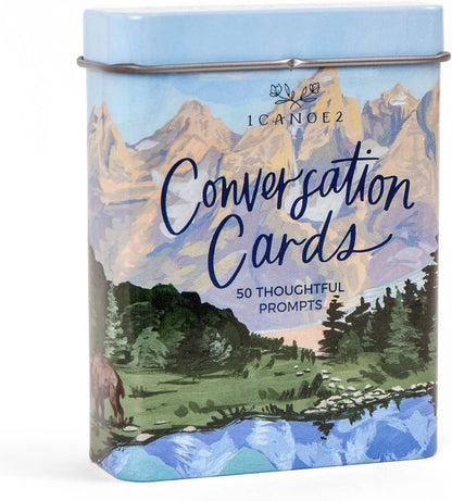 1Canoe2 Conversations Card Game, 50 Cards & Tin (Reading) | 50 Conversation Starter Cards, Decorative Storage Tin, Book Lovers Gift