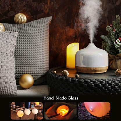Porseme 500ml Glass Essential Oil Diffuser Aromatherapy Ultrasonic Cool Mist Humidifier 15-21 Running Hours Waterless Auto-Off Air Diffusers for Sleeping Yoga Working Spa(Light Blue)