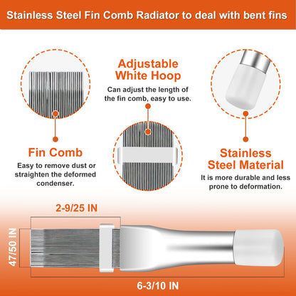 Cenipar 2PCS Air Conditioner Condenser Fin Comb Set Include FCR6 Fin Comb and Stainless Radiator Fin Comb Compatible with Air Conditioner HVAC Fin Comb Straightener