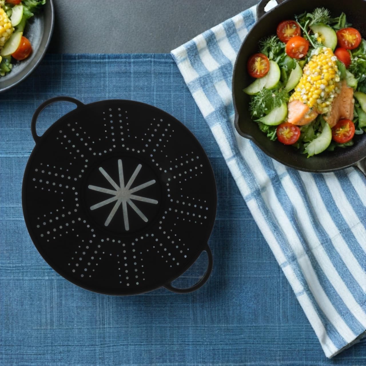 CALLARON Silicone Splatter Screen with Side Handles 13.38 Inch Frying Pan Cover Oil Splash Guard for Frying Pan Cooking Splatter Shield Heat Resistant Kitchen Tool