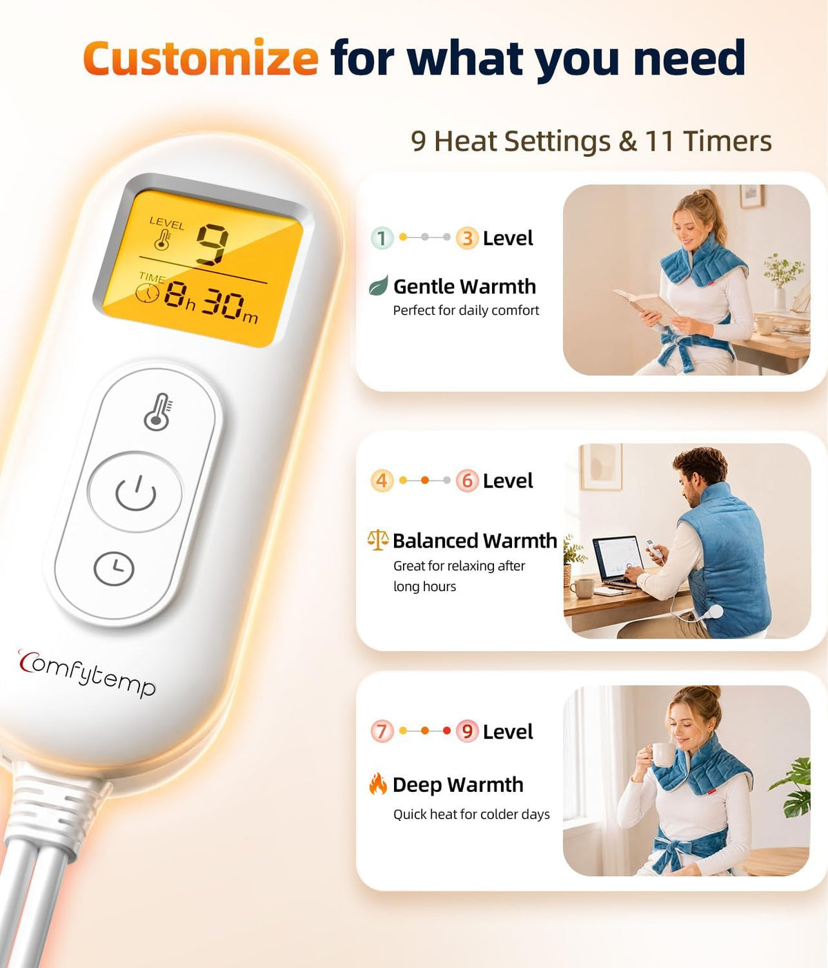 Comfytemp Heating Pad for Neck Shoulders Back, 2.6 Ib Weighted Heating Pad
