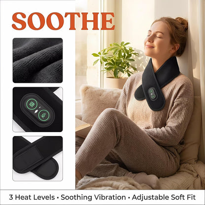 Rechargeable Neck Heating Pad, Cordless Heated Neck Wrap for Home, Office & Travel, 3000mAh Neck Massager with 660nm & 850nm Red Light, 3 Heat & 3 Vibration Levels, Black