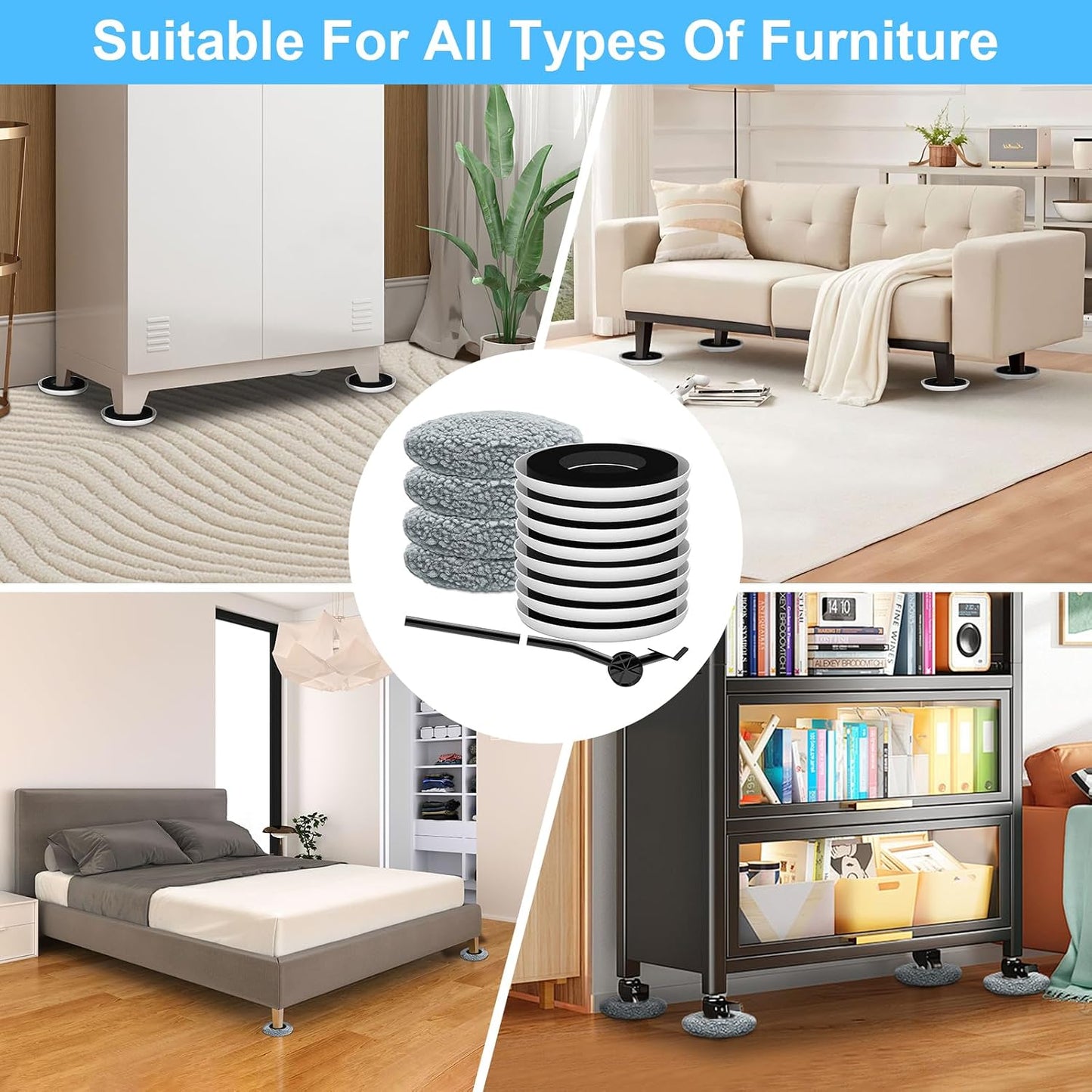 New Upgrade Furniture Sliders: Multi-Surface 3-in-1 Furniture Movers Slider | Heavy Moving Pads with 8PCS 4.3" Carpet Sliders + 4PCS Hard Floor Socks + 1 Lifter - Protect Floor and Easily Move Furniture