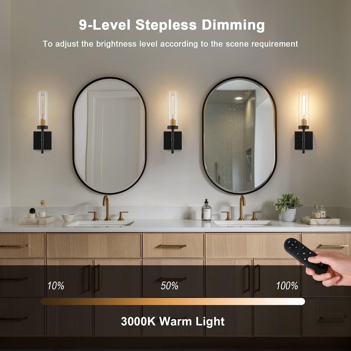 Wireless Wall Sconces with Remote Control, Battery Operated Wall Sconce Set of 2, Black & Gold Rechargeable Dimmable Wall Light for Bedroom Living room Bathroom Hallway Entryway Stairwell, 3000K