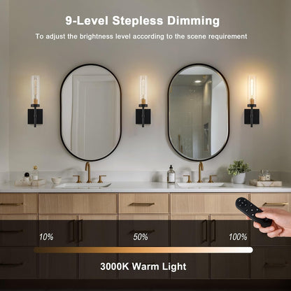 Wireless Wall Sconces with Remote Control, Battery Operated Wall Sconce Set of 2, Black & Gold Rechargeable Dimmable Wall Light for Bedroom Living room Bathroom Hallway Entryway Stairwell, 3000K