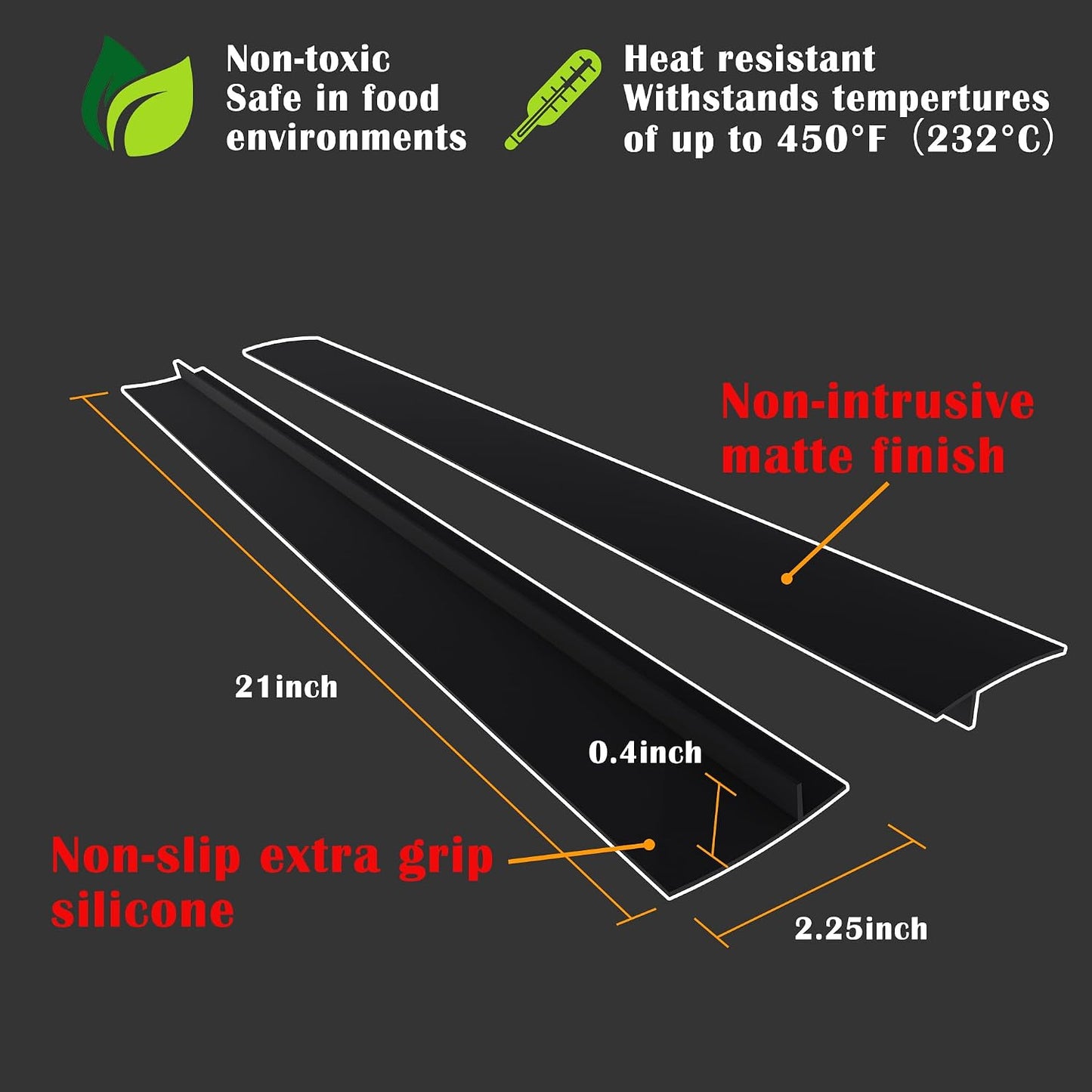 Silicone Stove Counter Gap Cover - 25 Inch Gap Filler 2 Pack Black | Long gap filler seals spills between kitchen appliances Stovetop oven countertop; stove gap cover, gas stove side gap covers