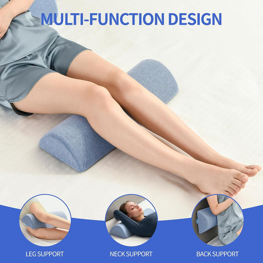 Knee Pillow for Back Sleeping, Gel Memory Foam Leg Pillow for Back Pain, Under Leg Support for Sleeping, Half Moon Bolster Pillow