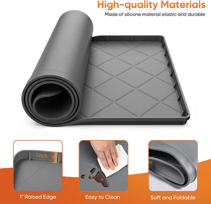 Washing Machine Drain Pan Silicone Mat,Large 32"X 30"with 1" Raised Edges | Non-Slip Waterproof Washer Drain Pan,Washing Machine Tray for Floor Protection,Multi-Purpose Leakproof Washer Drip Pan (Grey)